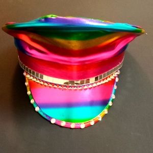RAINBOW FLOPPY HAT WITH MIRROR AND STUDDED DETAILS